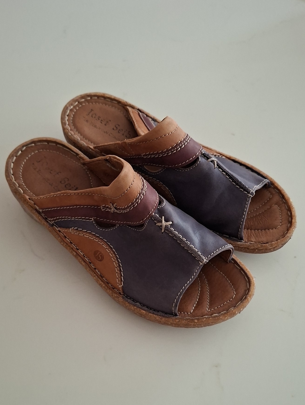 Josef Seibel Purple & Tan Patchwork Leather Slide Comfort Sandals (EU 37)